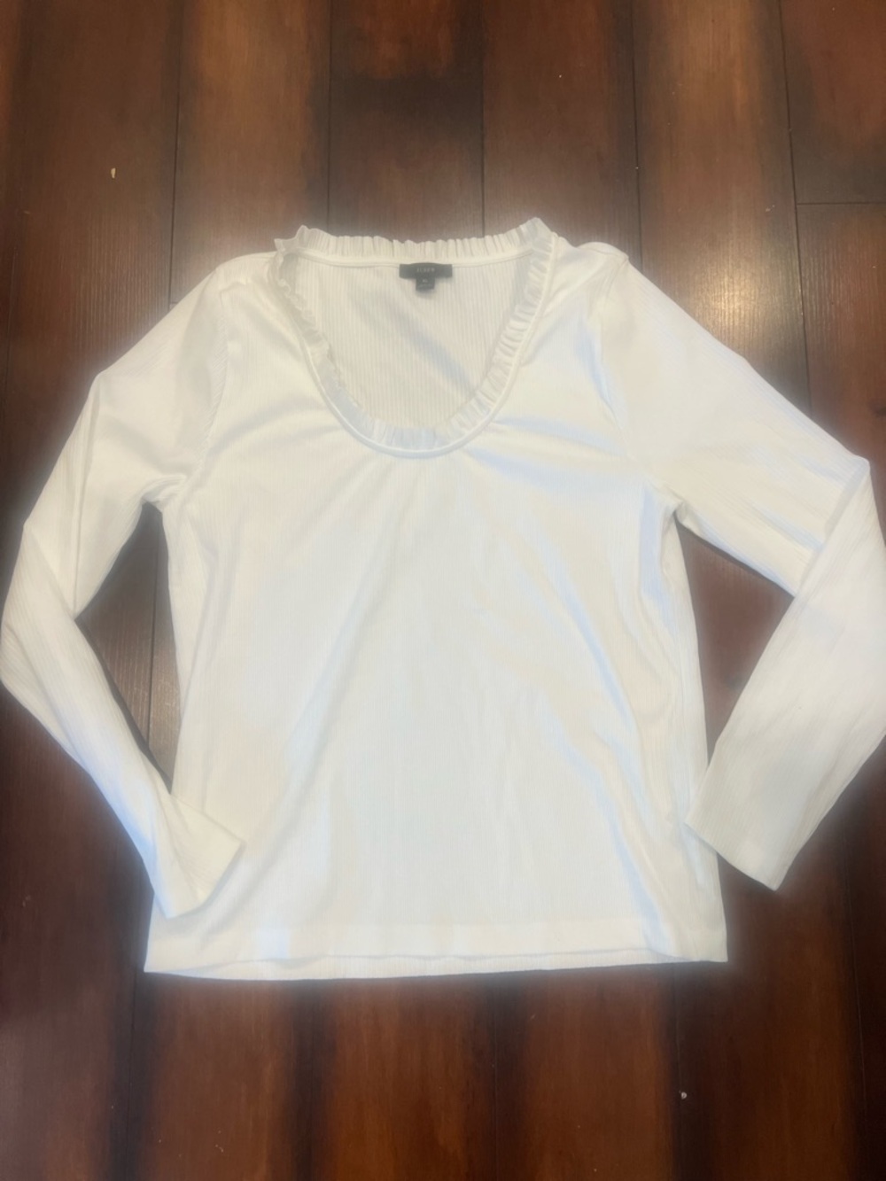 J. Crew Scoop-Neck Long Sleeve Top with Ruffle Trim -m